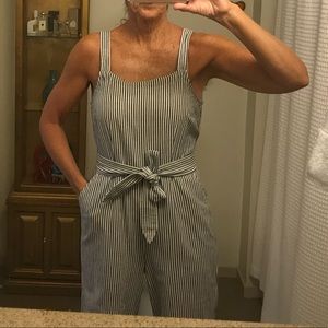 Madewell blue and white striped cotton jumpsuit